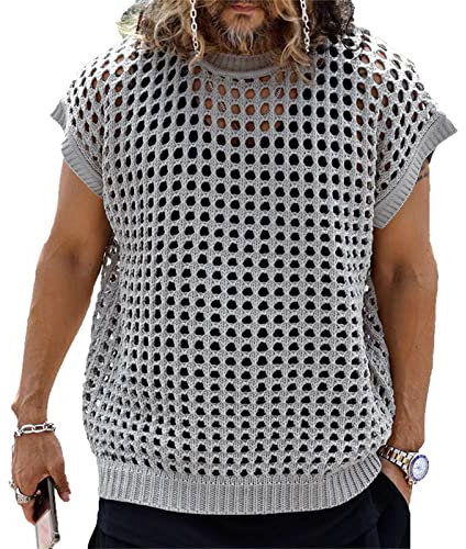 Camiseta de Rejilla de Malla Transparente para Hombre Camiseta de Manga Corta de Punto Negro de Malla Transparente Fiesta Realizar Tops Streetwear