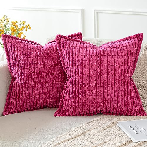 Artscope 2er Set Kordsamt Kissenbezüge Moderne Kissenhüllen Dekorative Sofakissen Dekokissen Weicher Zierkissenbezug für Wohnzimmer Sofa Schlafzimmer Boho Dekor Rose Rot, 40x40cm