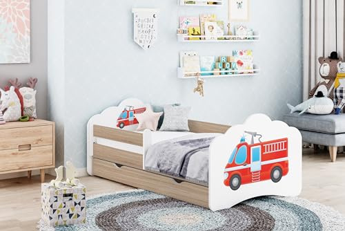 Happy Babies Kinderbett - Mit Matratze & Schublade und Rausfallschutz, 80x160, Mädchen Kinderbetten & Jugendbett Jungen Kids Bed, Jugendbett für Bodentief Ausziehbett Kleinkind, Lattenrost
