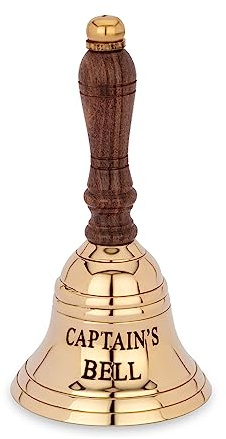 NKlaus Handglocke Messing; Holz Gold; Messing, 13cm Tischglocke, 1 Stück | Durchmesser: 6,5cm; Höhe: 13cm; 13cm; 6,5cm; captains bell