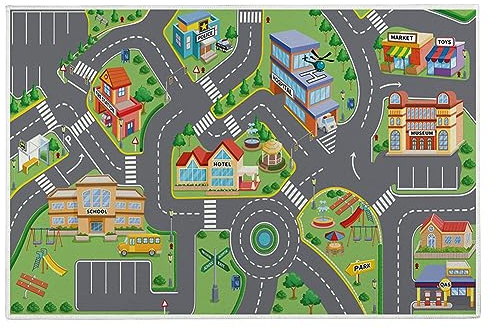 Starnearby Tapis d'activité Bébé en Velours Cristal - Circuit/Plan de Ville Antidérapant - Cadeau