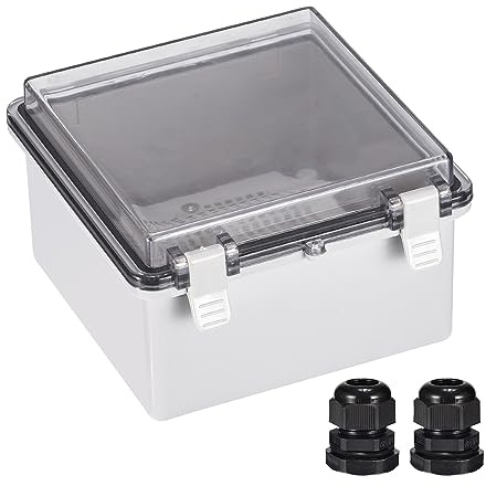 QUARKZMAN Abzweigdose Elektrisch Gehäuse IP67 Wasserdicht ABS Plastik mit Klappdeckel Montageplatte Wandhalterung Kabel Verschraubungen 150 mm x 150 mm x 90 mm