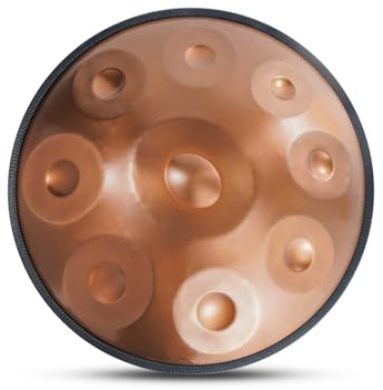 Liakai Handpan Drum Instrument in d-Moll, 22 Zoll Stahltrommel Handpfanne, mit weicher Tasche, 2 Handpan-Schlägel, Staubtuch, Handpan-Ständer gold