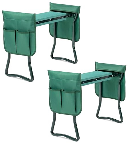 Simple Deluxe 2 Pack Garden Kneeler and Seat, Foldable Kneeling Stool with Thicker EVA Foam Pad Heavy Duty Bench, with Tool Pouch, Gifts for Outdoor Gardening, Fishing, Green, Arbor Day Gift