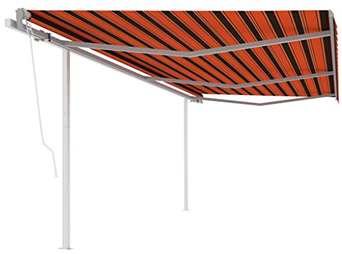 Balkon überdachung Türüberdachung Regenschutz Balkon Gelenkarmmarkise Automatisch mit Pfosten 6x3 m Orange und BraunGeeignet für Haustür,Balkon, Pavillion