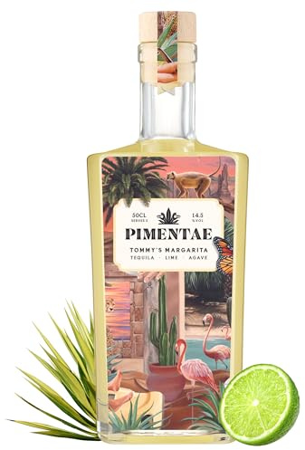 Pimentae Tommy's Margarita Mix 50cl Bottle - Ready to Drink Tequila Margarita Cocktail with Real Lime & Agave - Sweet & Zesty Classic Margarita Cocktail Gift Set - 14.5% ABV - Serves 5