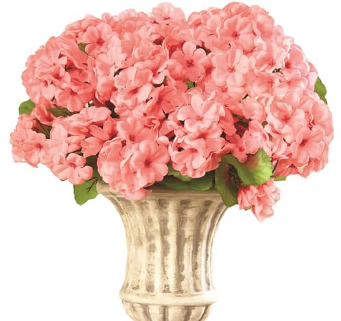 Easylife Pack of 3 Triple Flowered Faux Geraniums – Realistic White Artificial Outdoor Plants – Weather Resistant Flowers for Garden – Wedding Bouquet, Pink, L49 x W26cm