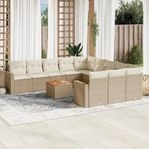 SECOLI Rattan Gartenlounge Con Stauraum XXL Loungemöbel Set Terrassenmöbel Loungesofa Sitzgruppe Rattan Ecklounge Gartenmöbel Set Balkon Möbel Beige 12-tlg-Type-49