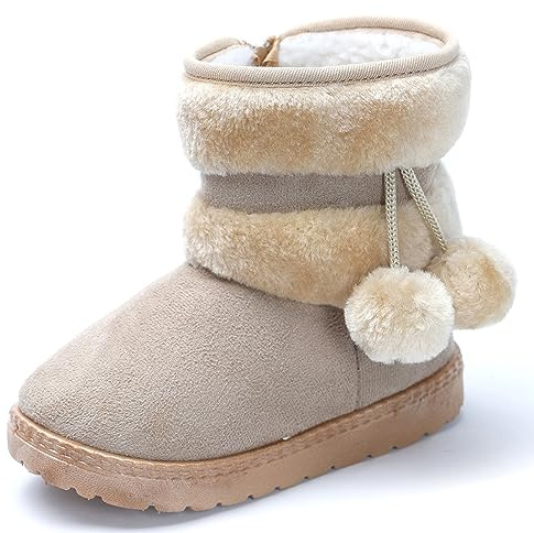 Yeeteepot Mädchen Warm Gefütterte Schneestiefel Baby Kinder Plüsch Winterstiefel Flach rutschfeste Stiefel Kleinkindschuhe Weichsohlen Kurzschaft Stiefel, Beige 23 EU = Hersteller 24