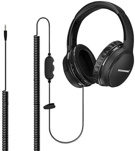 TV Kopfhörer mit extra langem Kabel 6 m Spiralkabel Over-Ear Komfort | 6 m Spiralkabel, Lautstärkeregler, 3,5-mm-AUX, Stereo-Sound, gepolsterte Ohrmuscheln, ideal für TV, PC, Senioren