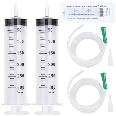 2-Pack 300ml Large Capacity Plastic Syringe with Tube - Individually Wrapped, Ideal for Pets & Labs, Plant Irrigation