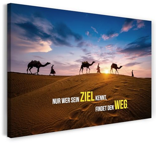 Printistico Leinwandbild (100x70cm) Nur wer sein Ziel kennt, findet den Weg - Fotografie, Motivation, echter Holz-Keilrahmen inkl. Aufhänger, handgefertigt in Deutschland