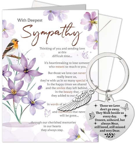 HOWAF With Deepest Sympathy Card, Sympathy Greeting Cards, Sympathy Cards Thinking of You, Sorry for Your Loss Card, Condolences Card with Memorial Keyring for Memorial Gift, Sympathy Gift