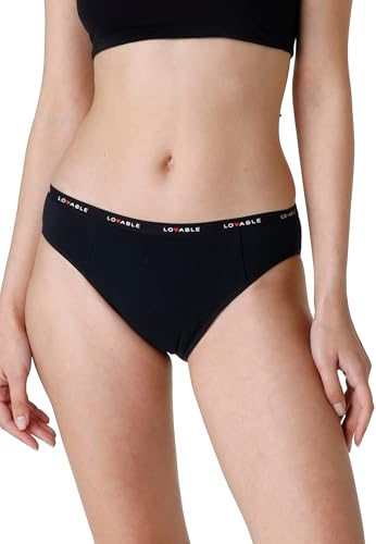 Lovable Slip da Ciclo Mestruale Flusso Medio in Cotone | Mutande Mestruali Riutilizzabili e Assorbenti | Intimo Period Panties Donna, Nero, S
