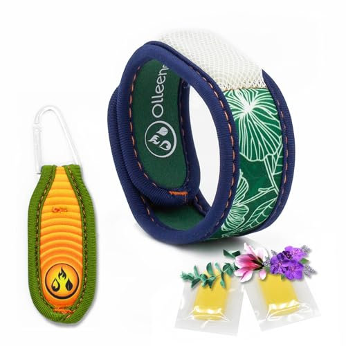 OLLEENO® Mückenschutz Armband Moskito Insektenschutz Armbänder aus Neopren Armband-Grün, Orange Anhänger