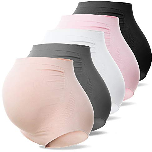 SUNNYBUY Women's Maternity High Waist Underwear Pregnancy Seamless Soft Hipster Panties Over Bump (Five color-5pk 3XL)