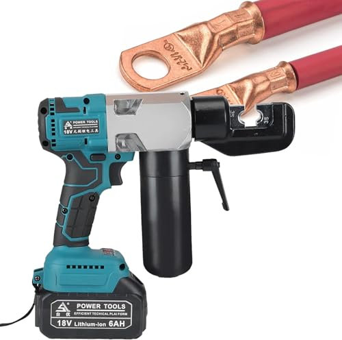 Hydraulic Cable Lug Crimper, Electric Hydraulic Cable Lug Crimping Machine, Rechargeable Crimping Tool Kits, Terminal Cable Pliers, with Carrying Case,A-with7Dies