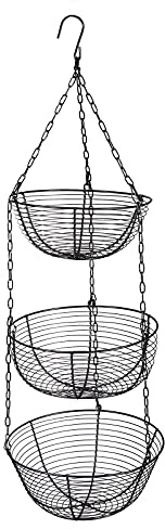 Mudshape 3 Tier Iron Hanging Basket Fruit Hanging Basket Vegetable Basket Removable Kitchen Decor Hanging for Fruit Kitchen Restaurants 84 cm Black