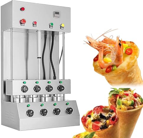 Macchina per Formare Pizza a Cono da 2600 W, Macchina per Fare Coni Commerciale, con 4 Rastrelliere Rotanti, Temperatura Regolabile, Funzione di Avviso Automatico, Semplice e Conveniente, per Pasticce