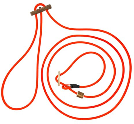 ROMNEYS Umhänge-Moxonleine Biothane Neon Pro – (Lautlose) Pirschleine für Training & Jagd mit Stopp aus Geweih | Länge 280 cm x 6 mm | Neon-Orange