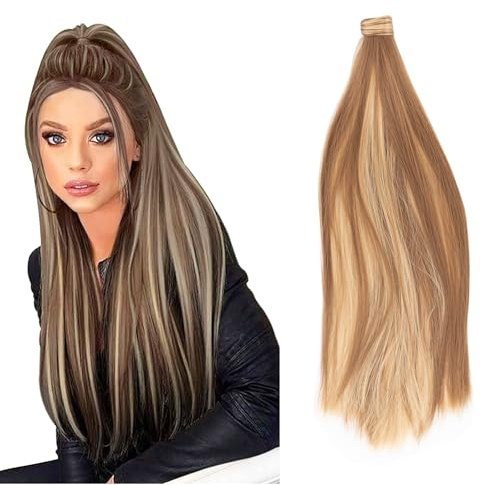 JJstar 70cm Langer Glatter Pferdeschwanz Zopf Haarteil, Synthetische Haarverlängerung für Damen und Mädchen