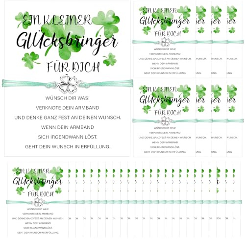 HAOWANWW 12 Pack Glücksgeschenke Vierblättriges Kleeblatt Armband Glücksbringer Kleeblatt Armband Verstellbare Wunscharmbänder Grüne Handgefertigte Schnur mit Karten Abschiedsgeschenk für Damen
