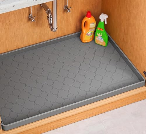 Jin&Bao Under Sink Mat 22 x 19 Waterproof Silicone Cabinet Kitchen Liner | Silicone kitchen cabinet protector, bathroom shelf liner, raised edge traps leaks, anti-slip, easy to clean & dishwasher safe