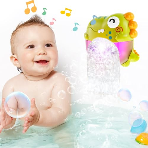 Harupink Badewannenspielzeug ab 1 2 3 4 5 Jahre,Schaummaschine Badewanne mit Musik und LED,Badespielzeug Bubble Leuchtende Dinosaurier für Kleinkinder,Badewannen Spielzeug für Jungen und Mädchen