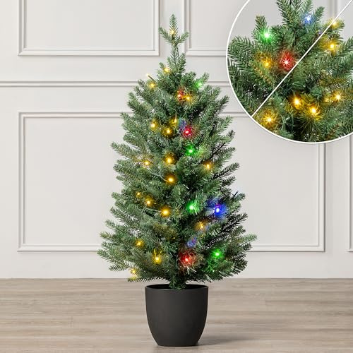 Christow Pre-Lit Arber Fir Christmas Tree, Dual Colour LED Lights, 3ft