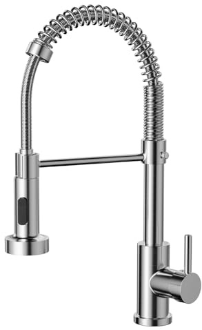 Cobbe Kitchen Mixer Tap, Spring Sink Taps with Pull Down Sprayer, 2 Spray Modes High Arc Swivel 360° Single Handle Lever Kitchen Tap (Brushed Nickel)