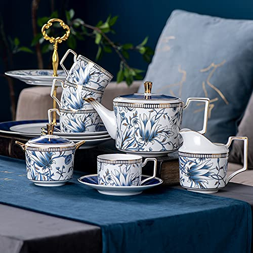 Juego de té de 11 piezas para adultos, juego de regalo de taza y platillo de té, juegos de té de porcelana china, servicio de té para bodas, juego de tazas de café de cerámica, taza de té y platillos.