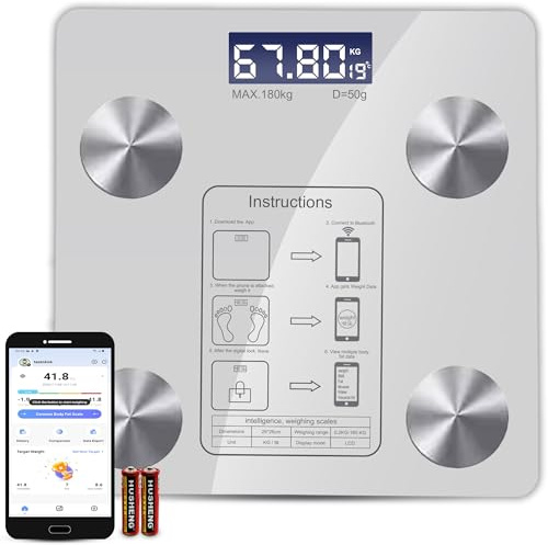 Pèse-personne numérique intelligent avec application mobile Bluetooth Fitbit, balance de pesage pour analyseur de composition de graisse corporelle pour salle de bain, balance numérique intelligente