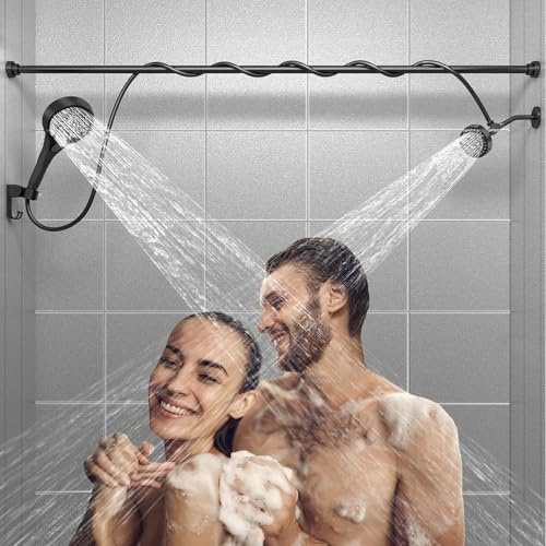 LIUWOPA Pommeau de Douche Double pour Couple, pommeau de Douche Double Haute Pression pour Deux Personnes - Système de Douche réglable à Deux pommeaux avec 3 réglages de débit, Convient à Une