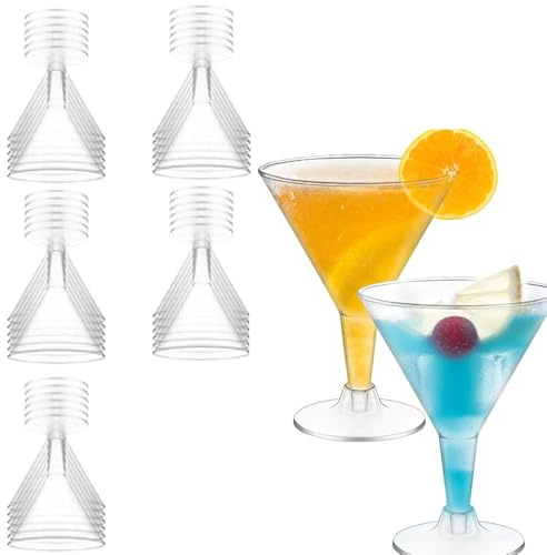katmerio Lot de 30 verres à martini, en plastique, réutilisables, 200 ml, verres à martini, verres à margarita pour fêtes, anniversaires, mariages