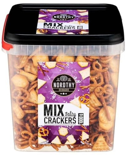 Nordthy Mix Salty Crackers 1 kg | Herzhafter Knabbermix aus knackigen Crackern | Party & Büro | Servierfertig | Perfekt zu Dips & Käse | Vorratspack Familiengröße