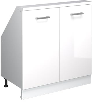 Vicco Küchenschrank für Dachschrägen R-Line, Weiß Hochglanz, 80 cm | 2 Türen · Tiefe 46 cm · Höhenverstellbare Füße · 1 Einlegeboden · ✓ Frei kombinierbar