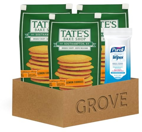 Tates Cookies – 3x Tate’s Bake Shop Lemon- 7 OZ Bundle with Hand Sanitizing Wipes 20 Count – Crispy Thin Kosher with Light Fresh Lemon Flavor for Snacking or Sharing Gift Set (4 Items)