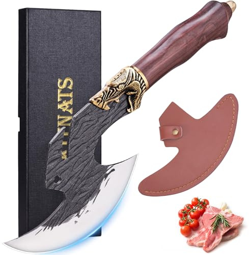 KITNATS Viking Knife Cutting Boning Knife Butcher Meat Cleaver Chinese Kitchen Axe with Sheath for Home & Outdoor BBQ Camping Knives Gift for Men Chirstmas Birthday