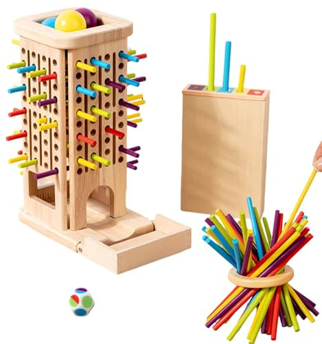 KOSLEOW Montessori Spielzeug ab 3 in1 Lernspiel aus Holz, Geschicklichkeitsspiel & Gesellschaftsspiel für Kinder 3-6 Jahre, Pädagogisches Kinderspielzeug Geschenk für Jungen Mädchen
