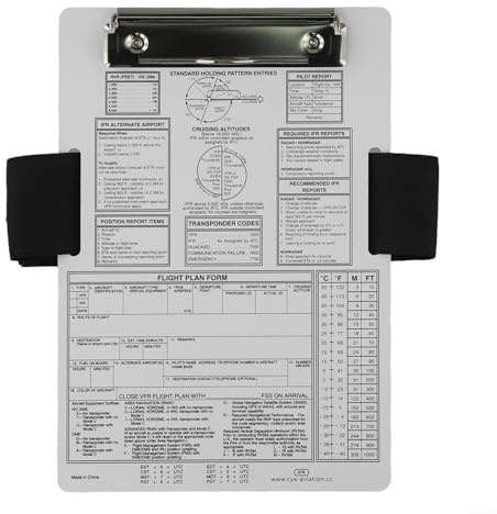 Besttoolifes Genouillère Pilot en aluminium avec sangle élastique pour les pilotes IFR et VFR, comprend un tableau des vents de croisement et des formulaires de plan de vol (IFR+A)