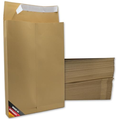 easydruck24de Umschläge B4 ohne Fenster mit Falte 4 cm - 100 Stück braun - Faltentasche 25 x 35,3 x 4 cm - Papier Versandtasche mit Bodenfalte haftklebend I az247
