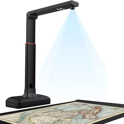 Document Scanner with OCR, Automatic Page Flattening, Adjustable Height, and LED Light for Office and Educational Use