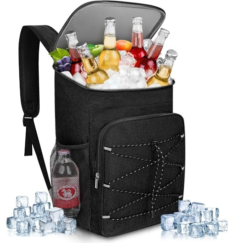 Anhow 23L isolerad ryggsäck, picknickväska, bärbar utomhusisolerad väska, lämplig för arbete, fritid, strand, grillning, camping, vandring - svart