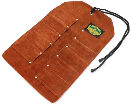 Henry Taylor Tools Leather Tool Roll, Brown Suede Leather, 10 Pockets, Roll-Up Design for Wood Carving Tools