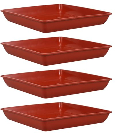 GARIOUANS Sottovaso Protegge Le Superfici Dall'umidità Resistente alle Crepe Quadrato in Plastica Rossa 4 Pezzi per Piante in Vaso e Balcone | Vaso e Piante in Vaso, Uso Interno e Balcone, Design Moderno, Evita Perdite e Macchie D'acqua