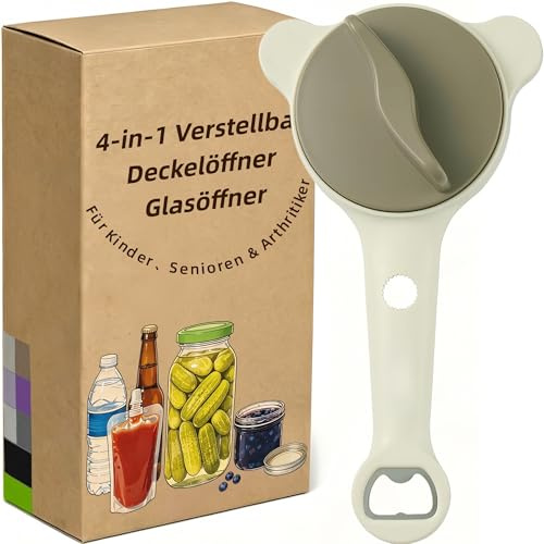 4-i-1 justerbar locköppnare, multifunktionell glasöppnare för äldre och artrit, 2,5-9 cm, för köksglas, flaskor och burkar (beige)