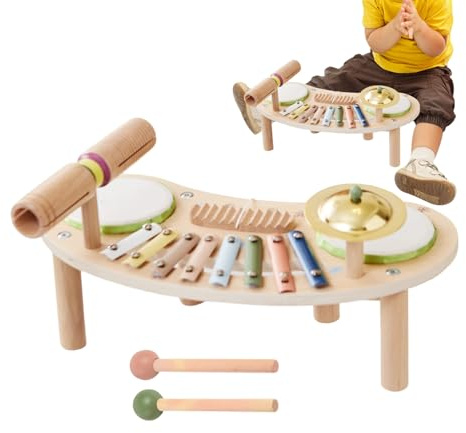 Schlagzeug für Kinder, 7-teiliges Musikinstrumenten-Set aus Holz, Musikspielzeug für Kinder, Geschenk für und Mädchen zum Geburtstag, Heimspiele, Kindergarten, Vorschule, Bildung zu Hause