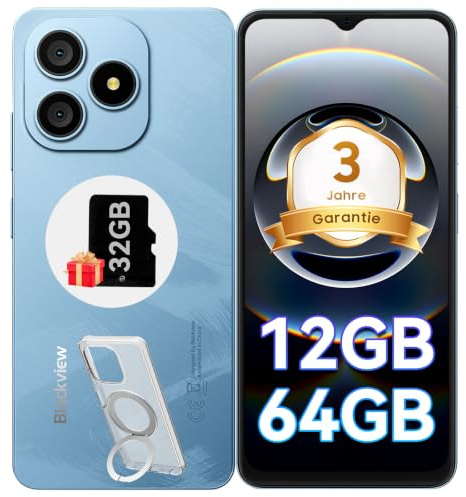 Blackview Wave 9C Handy Ohne Vertrag, 12GB+64GB/2TB TF Handy Günstig, 6.56 Android Smartphone, 13MP KI Kamera Simlockfreie Handys, 5000mAh, 4G Dual SIM/FM/IP54/GPS/3Jahre Garantie/OTG mit 1 TF
