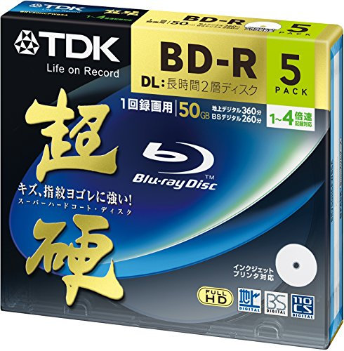 TDK Blu-ray BD-R disco | Super revestimiento Duro superficie 50 GB (DL) 4 x velocidad, 5 unidades (Japón Importación)