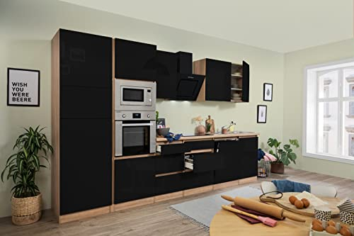 Respekta Lorena Küchenzeile, Holzwerkstoff, Schwarz, 345 cm